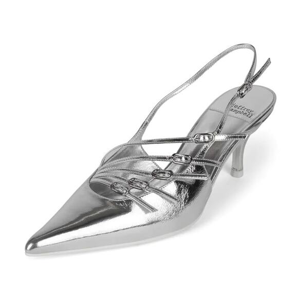JEFFREY CAMPBELL Lash Sling Back Heel Metallic Silver Buckle Strap Women's 5.5 - Picture 8 of 10